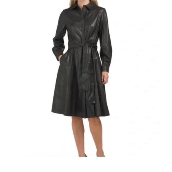 Kobi Halperin Dresses & Skirts - Kobi Halperin Wyatt medium long sleeve faux leather shirtdress D2 3298